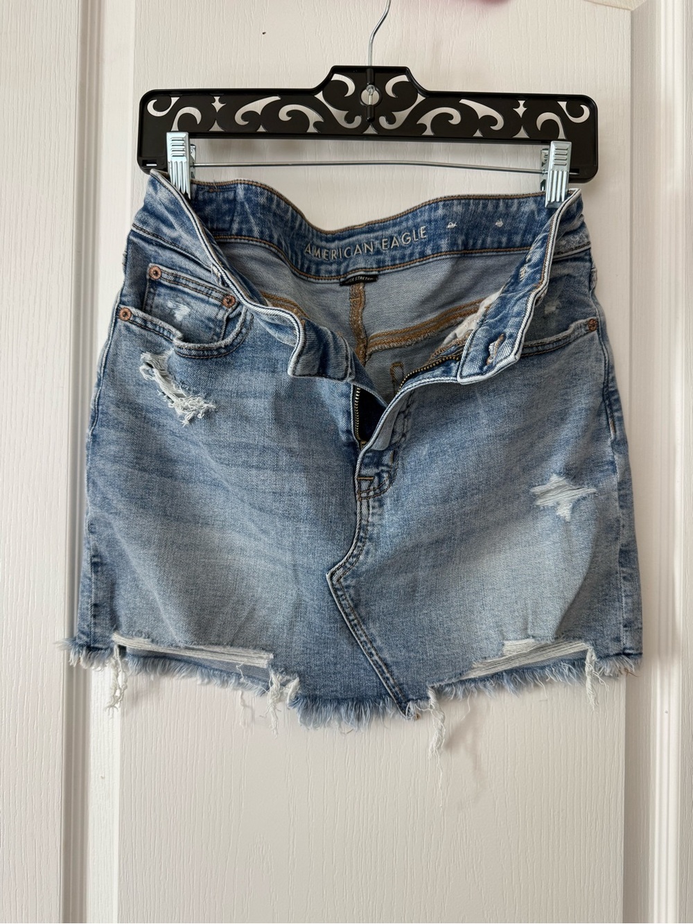 American Eagle Super Stretch Distressed Denim Mini Skirt